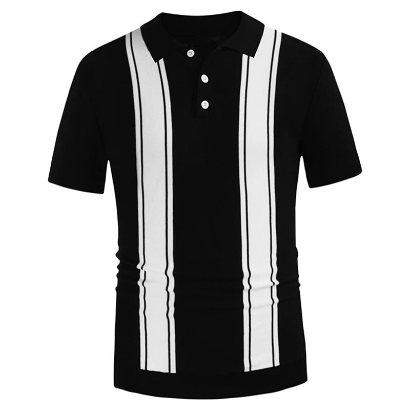 Streetwear Vintage Dzianinowa Koszulka Polo w Paski Moda Męska Slim Koszulki polo z krótkim rękawem Letnia Męska Dzianina Casual Ice Silk Polo Tops