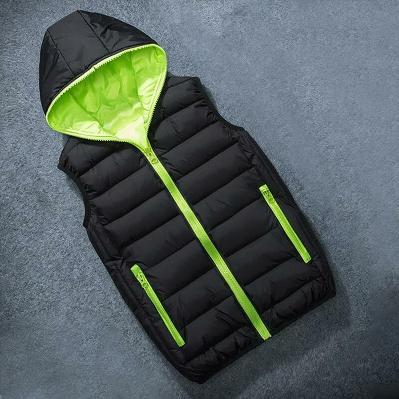 Pockets Waterproof Waistcoat Waterproof Hooded Winter Vest with Zipper Placket Pockets for Men Women Warm for Streetwear