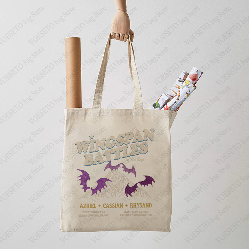 Wingspan Bat Boys Pattern Tote Bag Trendy Folding Canvas Shoulder Bags for Travel Daily Commute Women's Reusable Shopping Bag