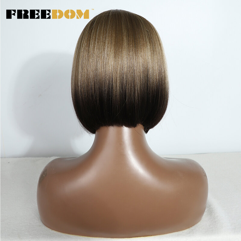 FREEDOM Straight Synthetic Lace Front Wigs For Women 10 Inch Easy Wear Short Bob Lace Wig Ombre Blonde Cosplay Wigs Clearance