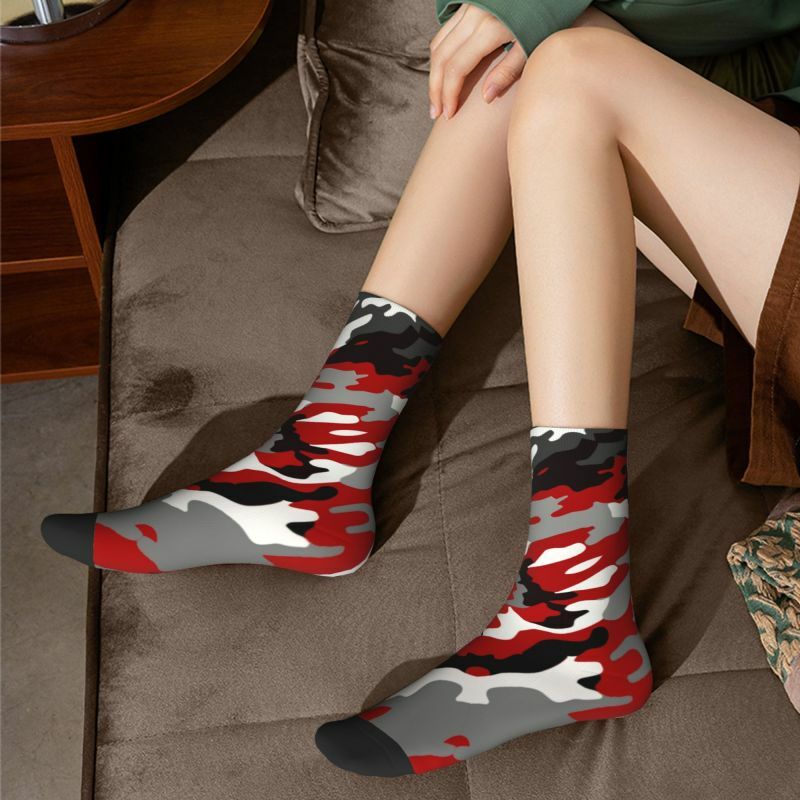 Divertenti calzini mimetici rossi stampati per uomo donna Stretch estate autunno inverno Army Military Camouflage Crew Socks