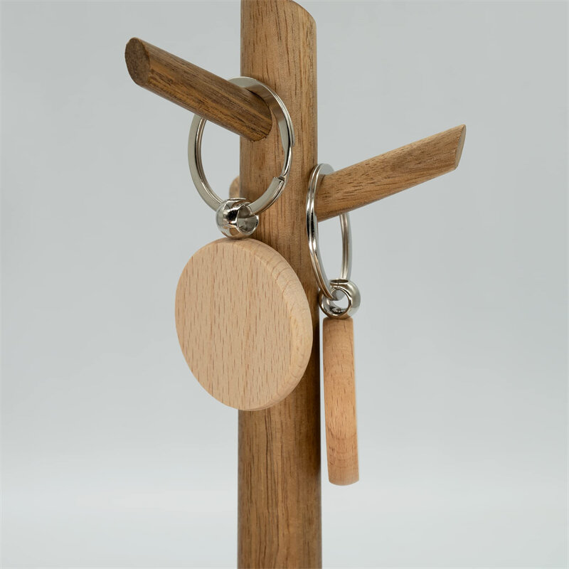 Porte-clés rond en bois inachevé, porte-clés bricolage, 100 pièces