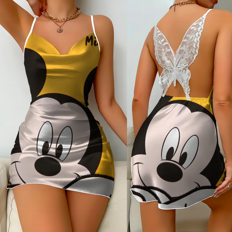ディズニー-女性のためのミニーマウスのパジャマスカート,セクシーなドレス,サテンの表面,蝶ネクタイ,ミッキー,エレガントなファッション,夏,2024
