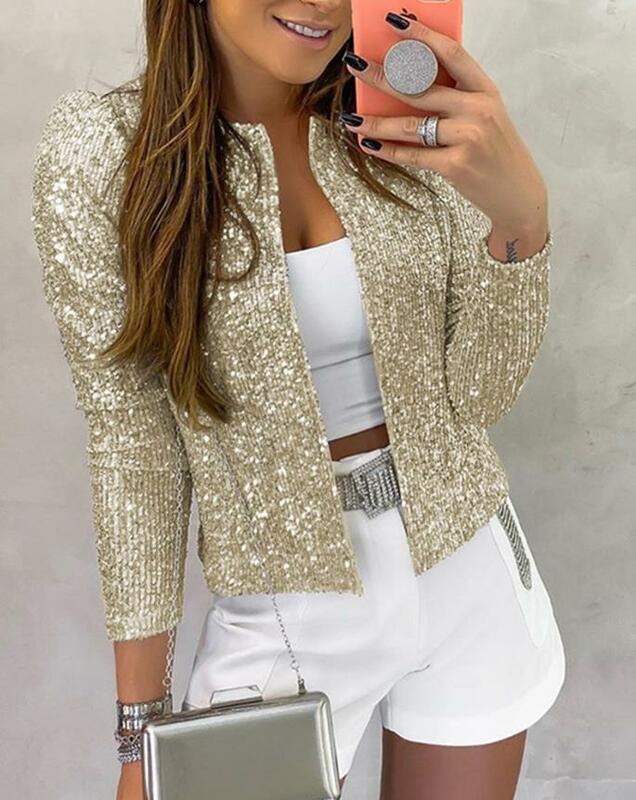 Cardigan for Women Outfits 2023 winter Sequin Jackets Glitter Long Sleeve Open Front Sequin Coat Jackets Elegant Women Clothes