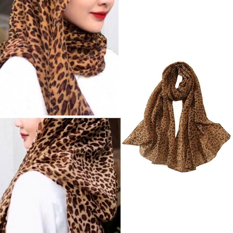 Lenço chiffon com estampa leopardo para mulheres, xales muçulmanos macios, lenços longos e finos, moda feminina, inverno, St H8L8