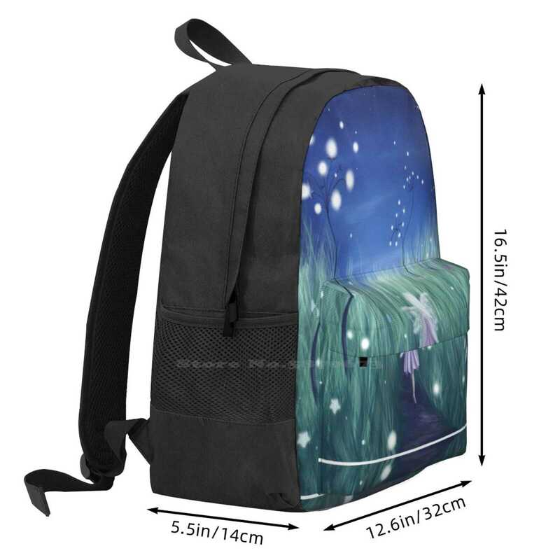 Fairy Night Teen College Student Backpack Laptop Travel Bags Girl Nighttime Whimsical Comet Blue Green Fairyland Bunting