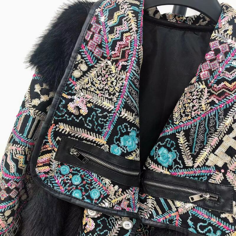 Luxo novo inverno quente roupas femininas moda turn down collar longo casaco de pele high-end lantejoulas temperamento imitação toka casaco