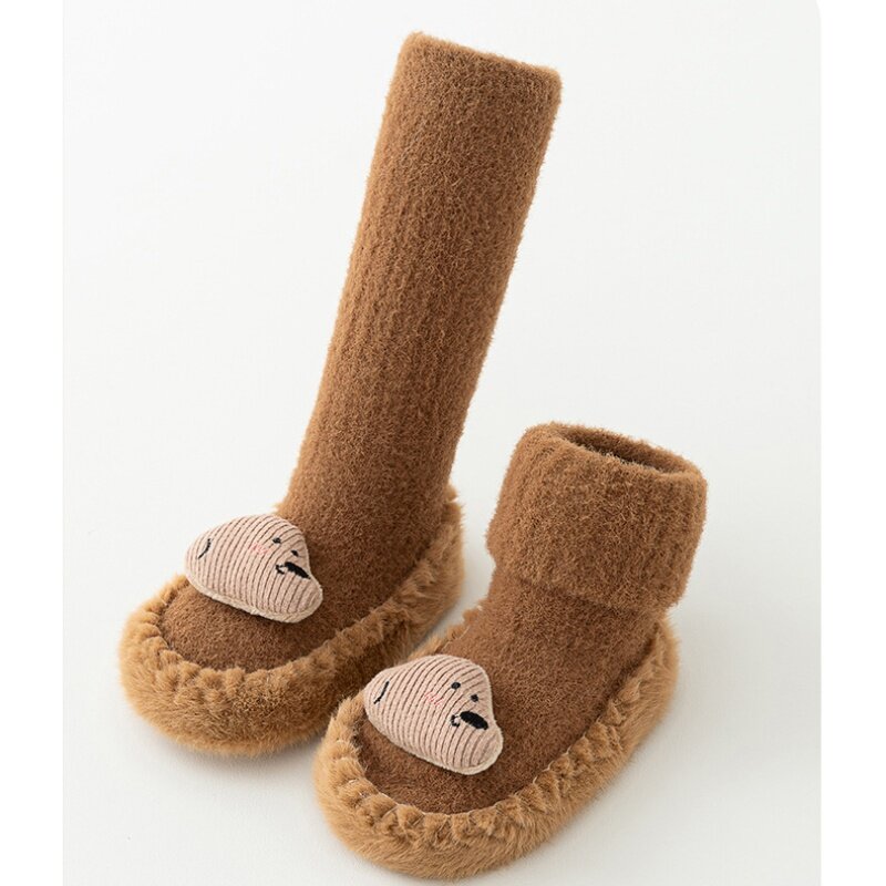 2023 New Mink yarn Baby Shoes Socks Winter Thickened Padded Baby Cartoon Indoor Soft Socks