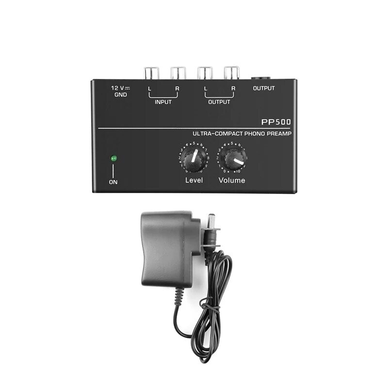 Ultra-Compact Phono Preamp com Bass Treble Balance, Pré-Amplificador Turntable Pré-amplificador com Ajuste de Volume, Plug EUA, PP500