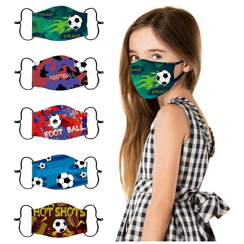 Children'S Adjustable Ear Strap Cotton Protective Mask Fashionable Cartoon Design With Football Graffiti Print Fitted Mask