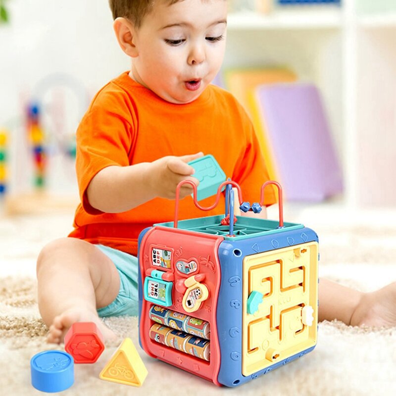 Six-Sided Activity Play Cube for Baby, Shape Match, Infant Development, Educational Toy for Kids, Music, Hot, 2023