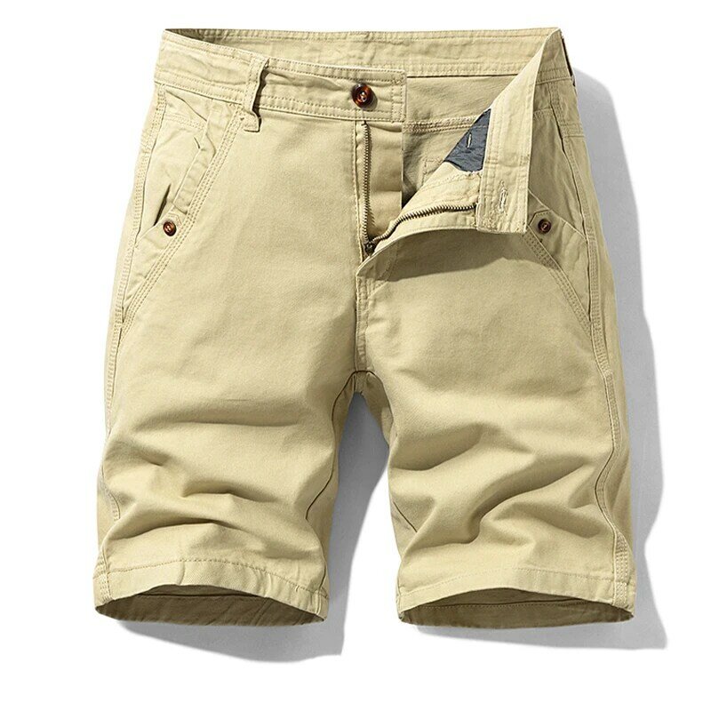 กางเกงคาร์โก้ฤดูร้อนแฟชั่นน้ำหนักเบาลำลองสำหรับผู้ชายใหม่2023กางเกงขาสั้นผ้าฝ้ายเรียบง่ายสีทึบ