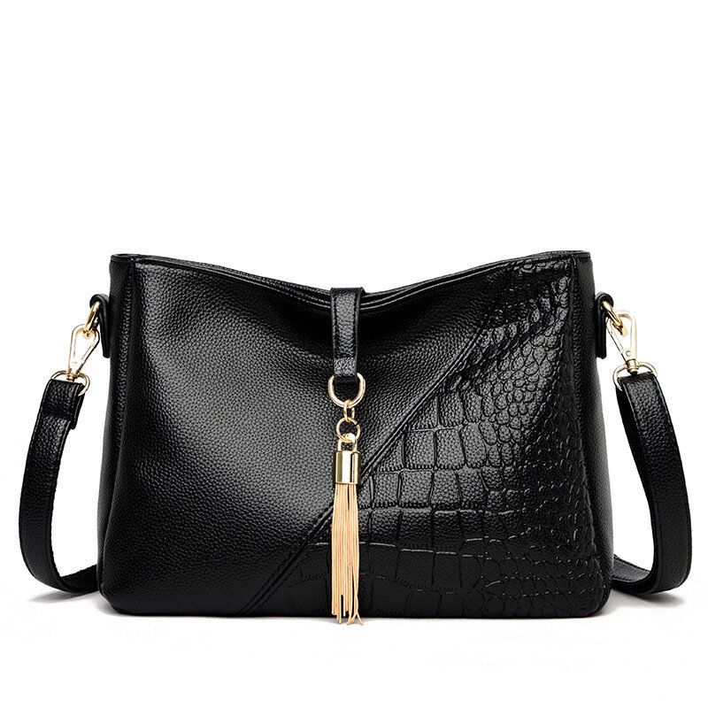 Women's PU Large Capacity Shoulder Bag Casual Versatile Fashion Tassel Messenger Bag Middle-aged Mom Bag
