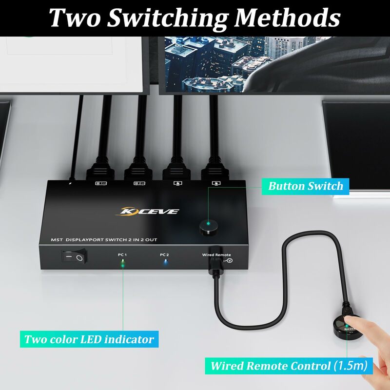 MST Displayport Splitter Switch, Displayport Switcher para 2 Computadores, 2 Monitores, Suporte Estender e Modo Espelho para PC
