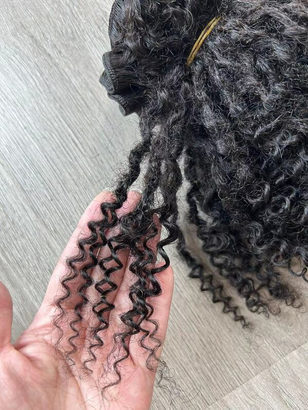 Ekstensi gimbal rambut manusia lembut micromox keriting 10 inci dalam dewi dijahit dalam bundel warna alami