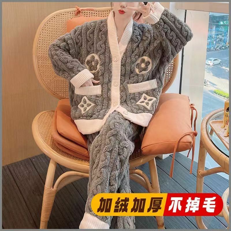 Пижама Послеродовая для беременных женщин, фланелевая утепленная плюшевая Пижама для кормления грудью, домашняя одежда, осень-зима
