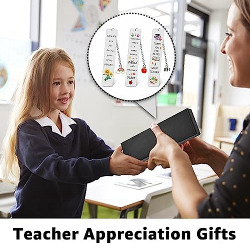 3 pezzi grazie regali per insegnanti, segnalibro per insegnanti in acciaio inossidabile argento per regalo di laurea, pensionamento, compleanno