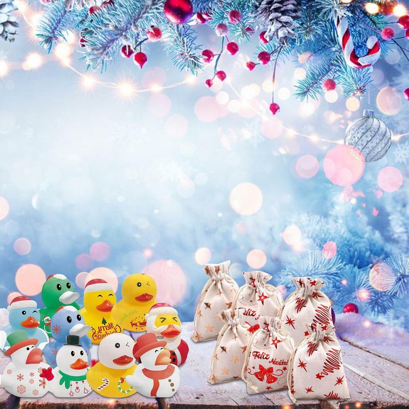 Natal karet bebek Adven kalender 60Pcs Natal karet bebek untuk anak laki-laki Natal hitung mundur mainan untuk anak perempuan balita anak-anak dan