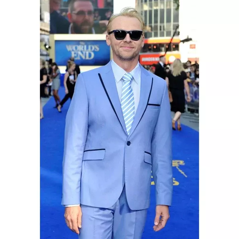 2024 blu moda uomo abiti High Street Peak risvolto Slim Fit Blazer Hombre Casual di alta qualità personalizzato 2 pezzi Set Costume Homme