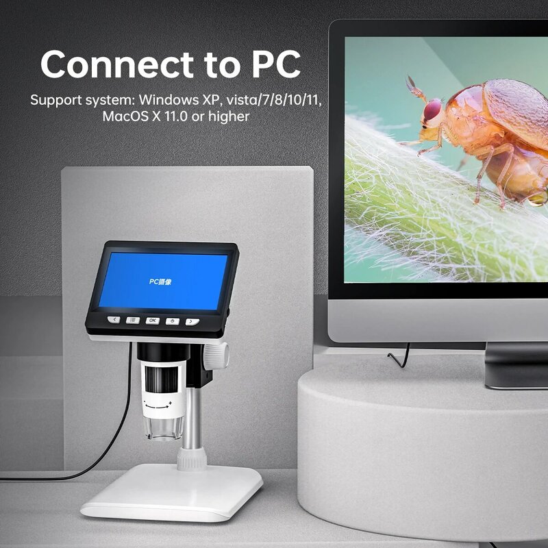 전자 수리 PCB PC 노트북용 납땜 현미경, 4.3 인치 디지털 현미경, 1080P 50-1000x 코인 현미경, 2000mAh