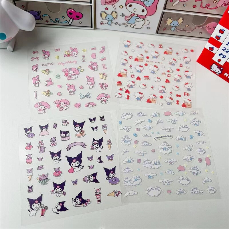 Cartoon trasparente Sanrio Sticker fai da te mano Account decorazione adesivo impermeabile materiale Kuromi piccolo adesivo decorazione giocattolo