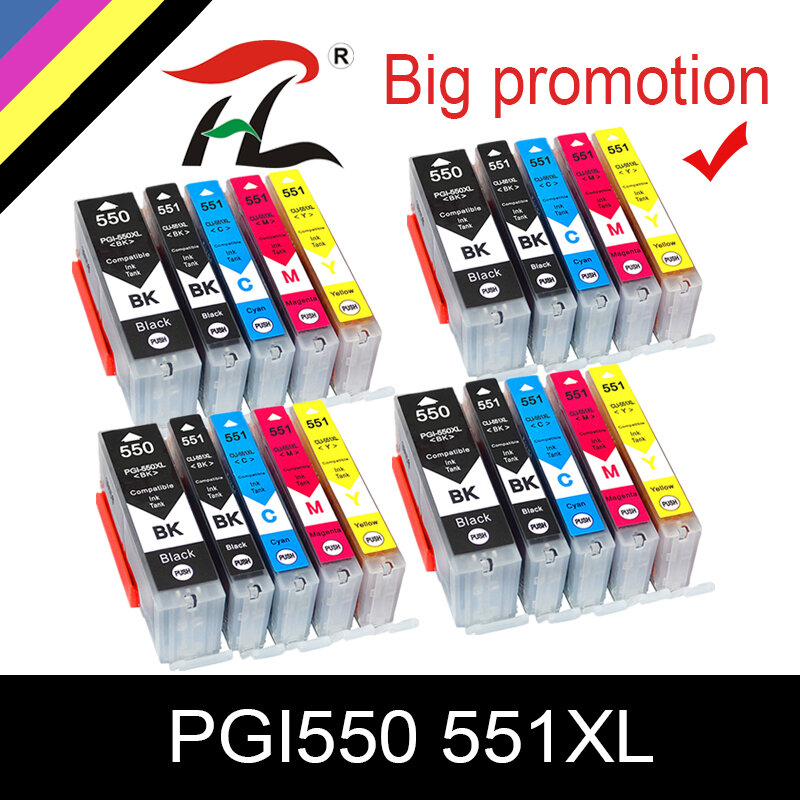 Cartucho de tinta Compatible con Canon CLI 551 PGI 550, para Pixma iP7250, iX6850, MG5550, MG5650, MG6450, MG6650, MX725, MX925, 20 unidades