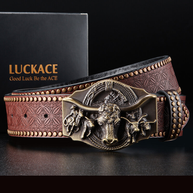 LUCKACE-cinturón vaquero occidental para hombre, diseño Vintage, hecho a mano, elegante, en relieve, buen regalo para marido, padre, novio y hermanos