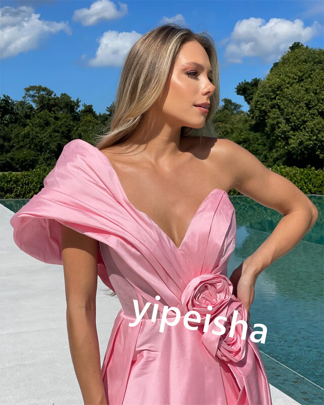Jersey Blume Valentinstag asymmetrische One-Shoulder maßge schneiderte Anlass Kleid Hi-Lo-Kleider