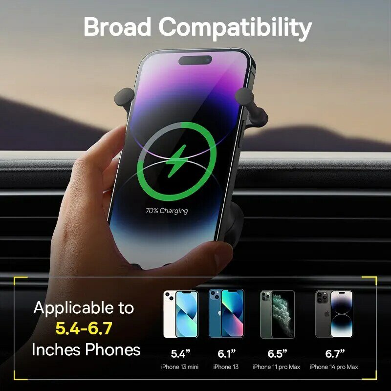 Baseus-Soporte de teléfono para coche, cargador inalámbrico para montaje en rejilla de ventilación, carga rápida para iPhone 12, 13, 14, compatible con Xiaomi y Huawei