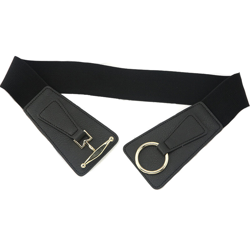 Fashion Wide Corset Belts for Women PU Leather Vintage Waist Belt Adjustable Metal Buckle Elastic High Waistband Accessories