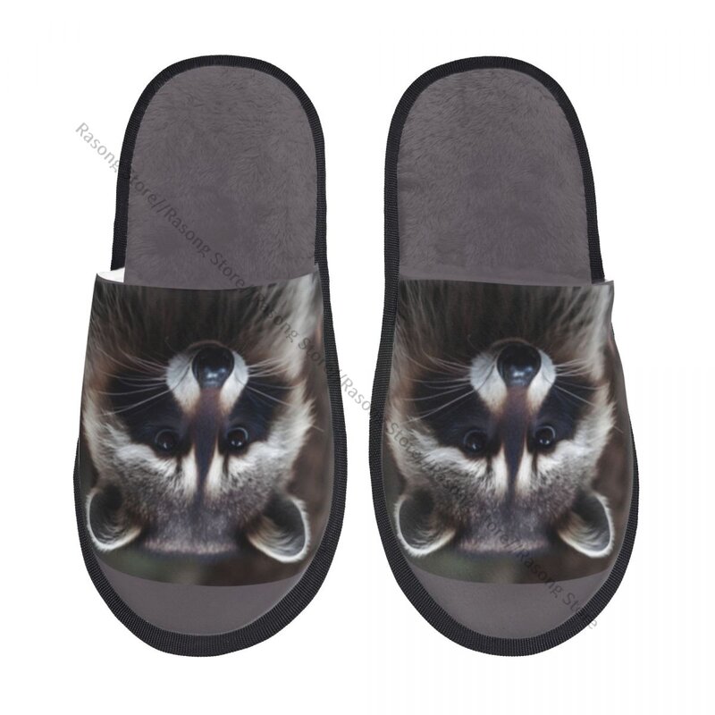 Winter Women Men Non-Slip Flat Slippers Portrait Of Raccoon In The Forest Indoor Fur Soft Warm Shoes