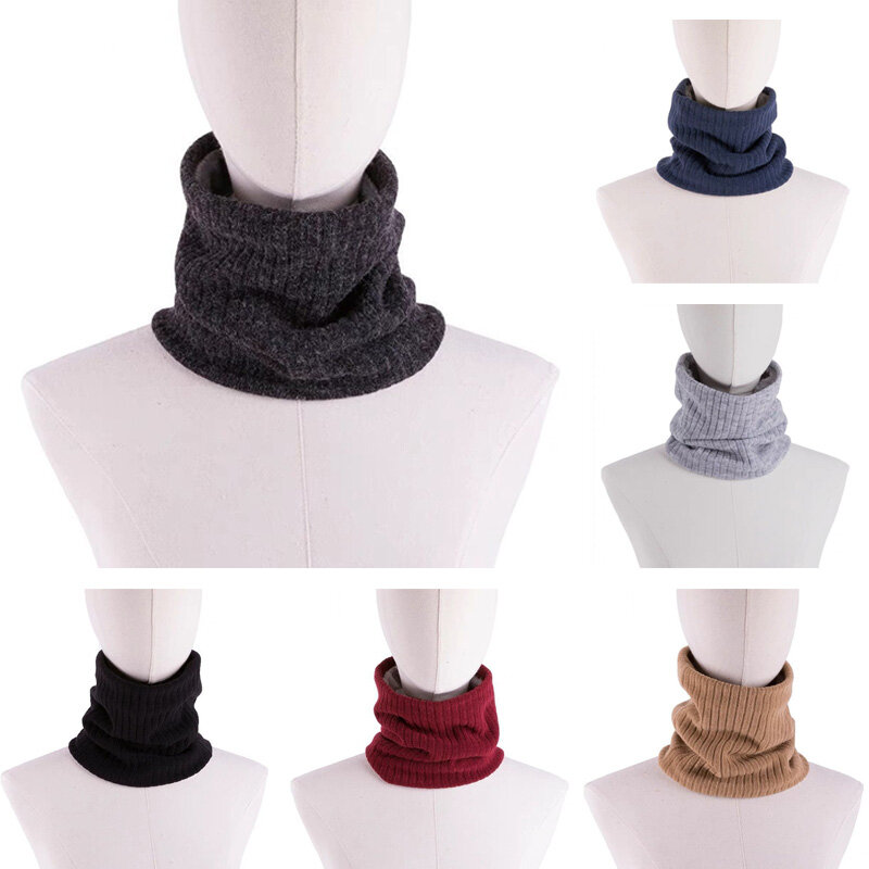 ユニセックスニットストライプネックネックカラースカーフ、単色、防風、ぬいぐるみ、厚手、フリース、サイクリング、スキー、屋外、暖かい、冬