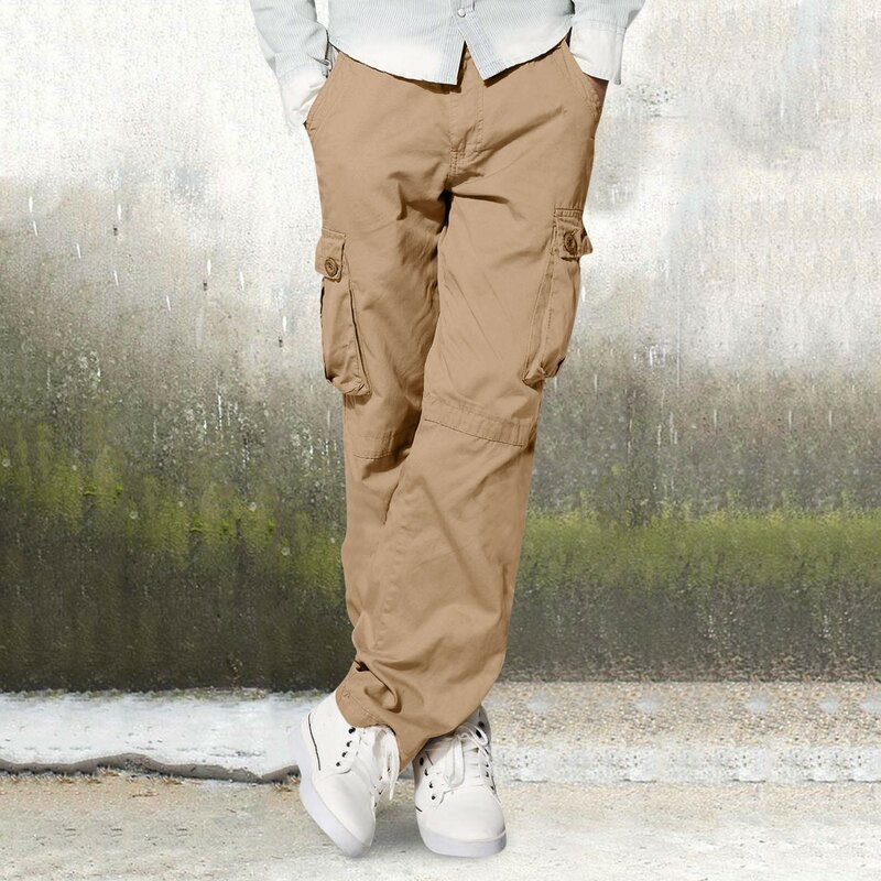 남성용 캐주얼 단색 코튼 카고 바지, 힙합 리본, 느슨한 겉옷 바지, 용수철 여름 패션, 2024