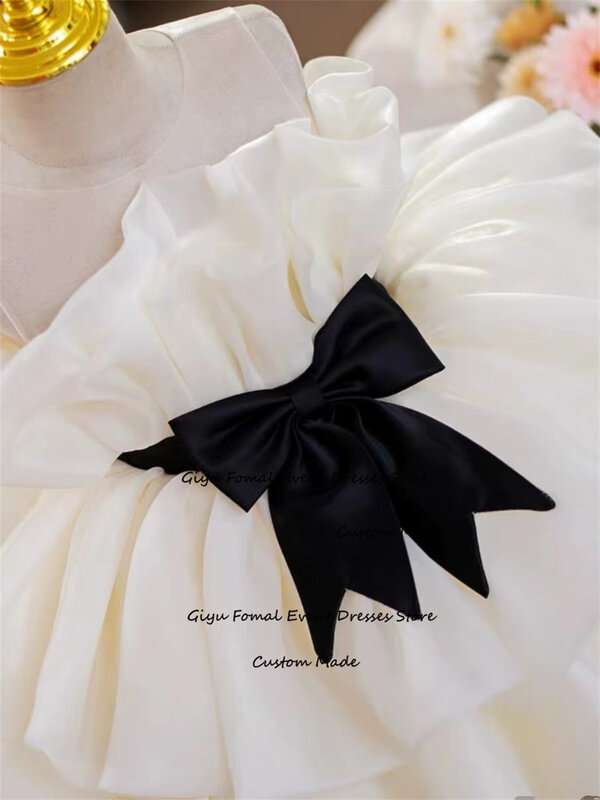 Giyu Fairy-فستان زفاف متعدد الطبقات مع قوس للأطفال ، ثوب عيد ميلاد للبنات ، فساتين زهور رسمية ، حزام أسود