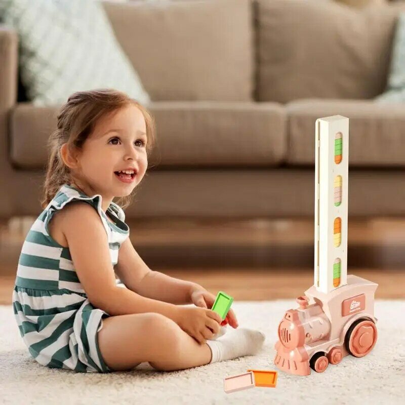 Domino Train Domino Block Set Automatic Lay Block Toy Domino Train Car Set Stacking Game Fun And Colorful Train DIY Toy Gift