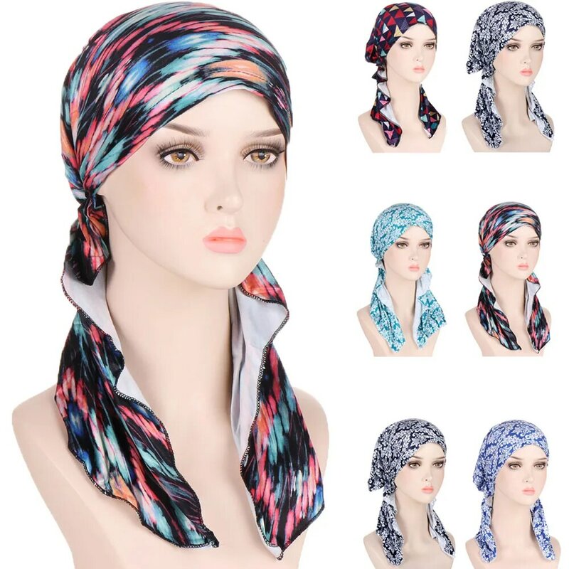 Vrouwen Pre-Gebonden Chemo Cap Moslim Innerlijke Hijab Tulband Print Hoed Motorkap Haarverlies Wrap Hoofddoek Hijab Musulman Femme Foulard Beanie