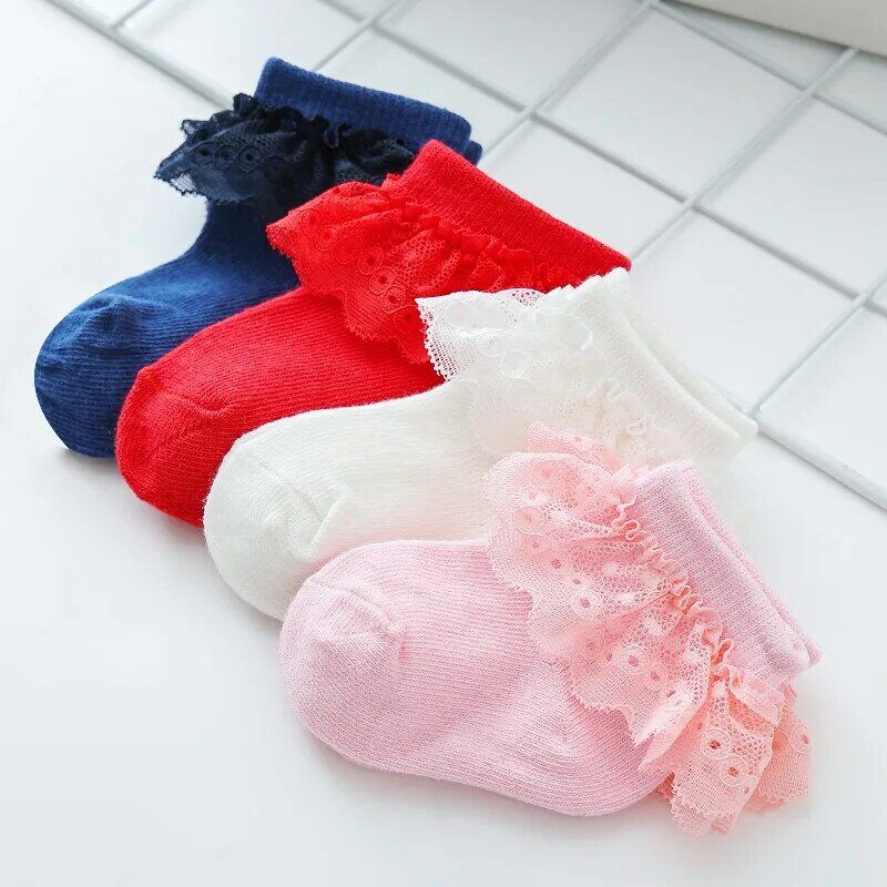 Chaussettes en dentelle pour bébé fille de 0 à 6 mois, accessoires de printemps pour nouveau-né, grande chaussette rouge de nouvel an, chaussettes mignonnes pour petite fille