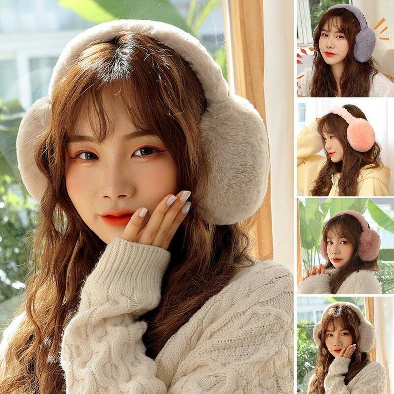 Portable Earmuffs Foldable Earmuffs Cozy Solid Color Women's Winter Earmuffs Thick Plush Ear Warmers with Anti-slip for Outdoor