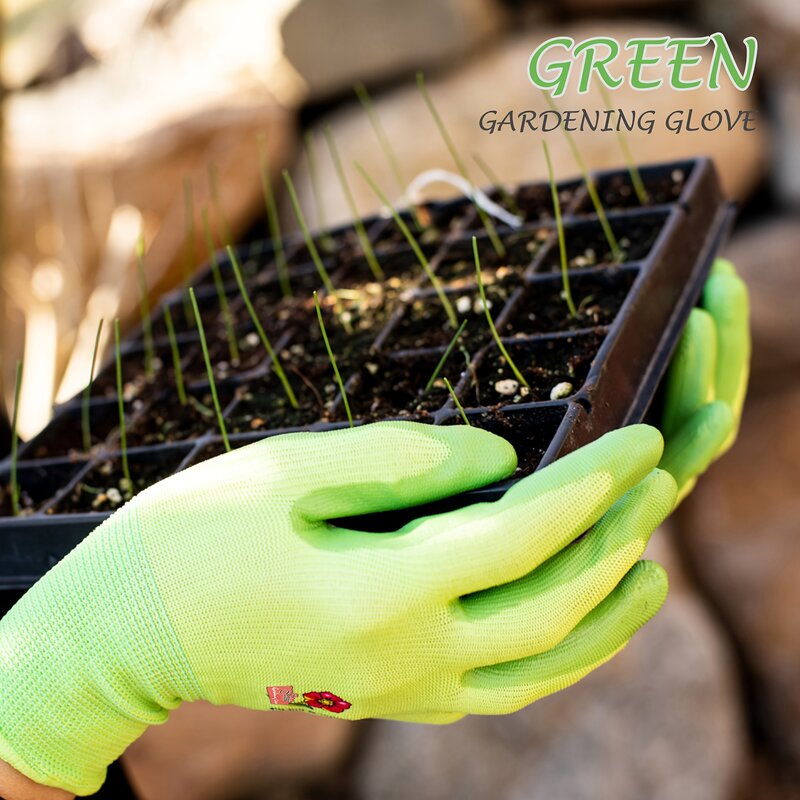 Sarung tangan berkebun wanita, sarung tangan berkebun warna-warni, busa nitril, untuk menggali, menanam, penyiangan-Perlindungan kuku & jari, uniseks 3 pasang