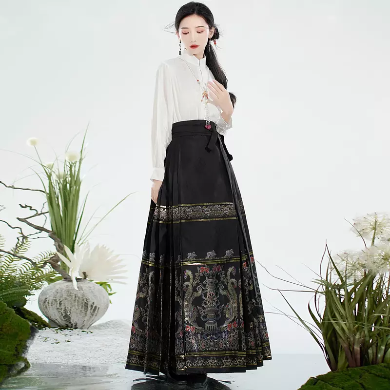 Falda de cara de caballo Hanfu Original china de la dinastía Ming para mujer, vestido tradicional, Falda bordada, conjunto de falda de cara de caballo diaria