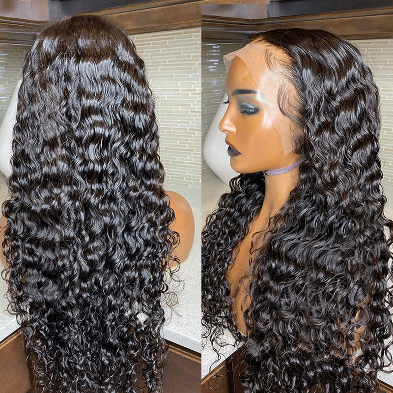 Perruque Lace Front Wig Remy naturelle bouclée, Deep Wave, 13x4, 28 pouces, pre-plucked, avec baby hair naturels, densité 180, pour femmes