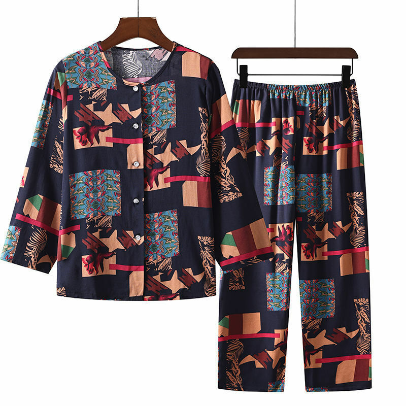 Fdfklak XL-5XL Pyjama Pour Femme 뉴 플러스 사이즈 Sleepwear 여성 잠옷 세트 Long Sleeve Printed Nightwear Suit Home Clothes
