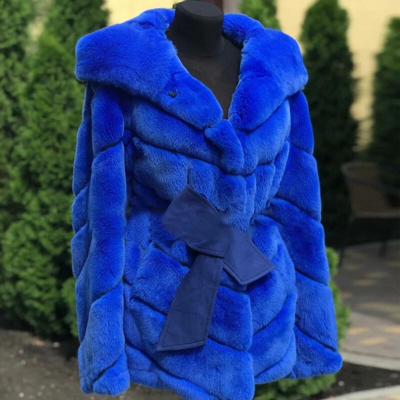 AZOLE-Manteau en Fourrure Naturelle de Lapin Rex pour Femme, Veste avec Ceinture, Haute Qualité, Luxe, Nouvelle Collection