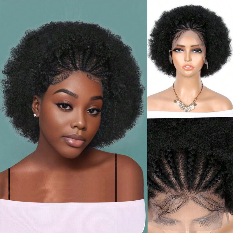 New10 Inches Dames Afrikaanse Kant Pruik 13X4 Kant Wol Roll Afro Pruiken Cosplay