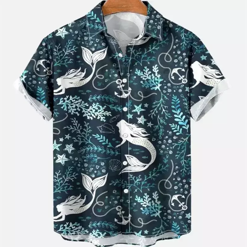 Camisas florais havaianas masculinas de manga curta, 3D roupas de personagens de férias, moda social, roupas vintage elegantes, luxo casual