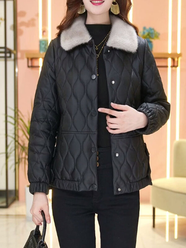 Женская куртка на хлопковом наполнителе, утепленная куртка из мягкой искусственной кожи, свободная парка большого размера 5xl, Осень-зима 2024