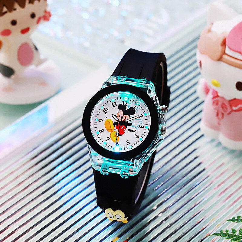 Jam tangan elektronik Digital anak, jam tangan Disney Mickey Minnie Mouse baru, kartun Anime, pointer LED, bercahaya, hadiah ulang tahun anak laki-laki dan perempuan