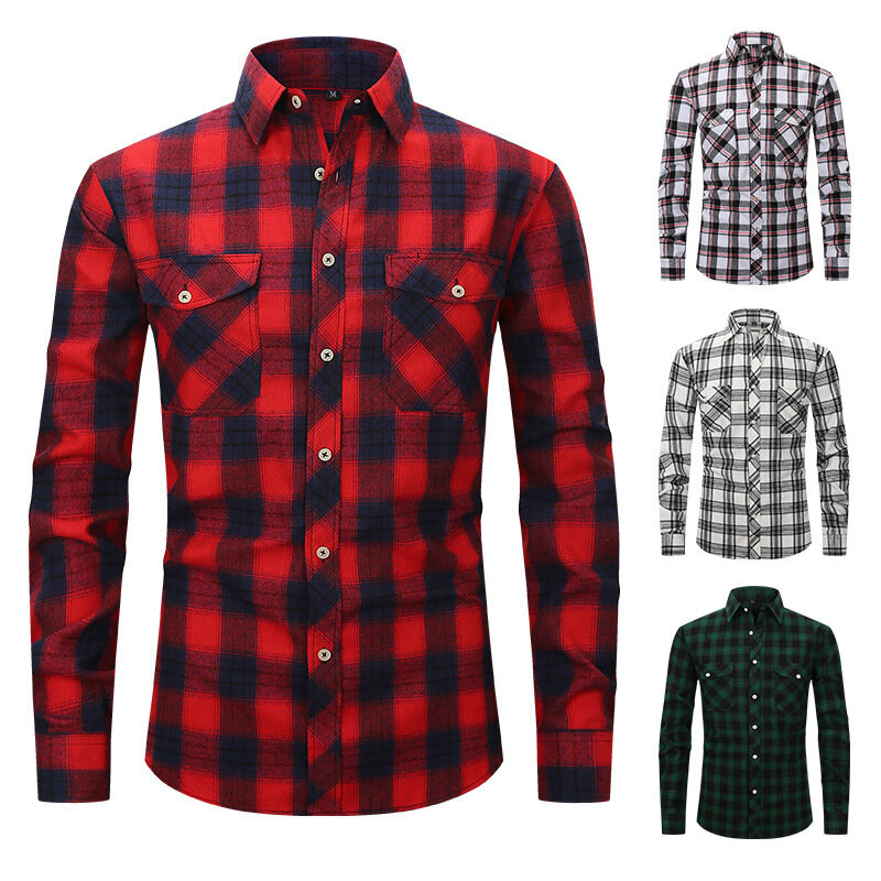 남성 셔츠 2024 핫 스타일 플란넬 격자 무늬 미국 셔츠, 남성 의류, 코튼 캐주얼 아랍어 스트리트웨어