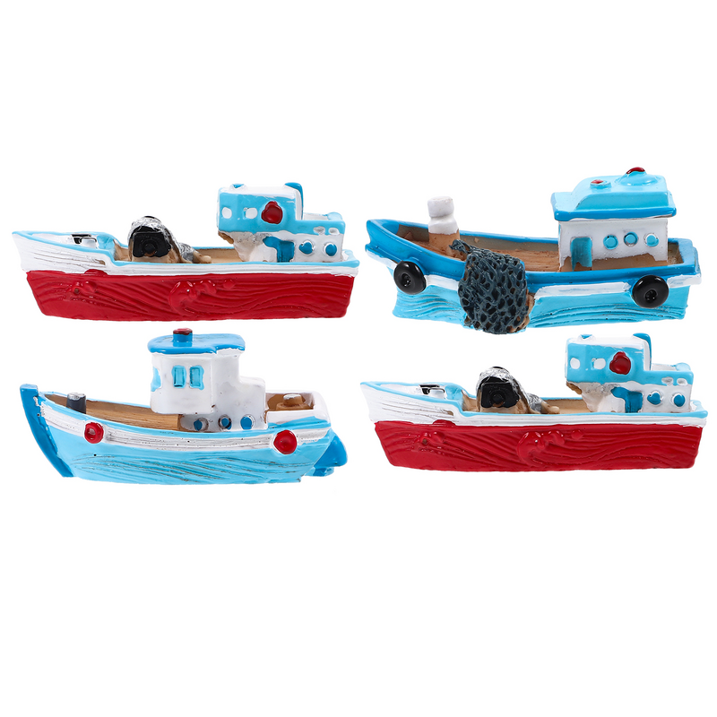 4 Pcs ornamenti per barche da pesca giocattoli da spiaggia in miniatura Toys modello per la casa resina ufficio nave pirata