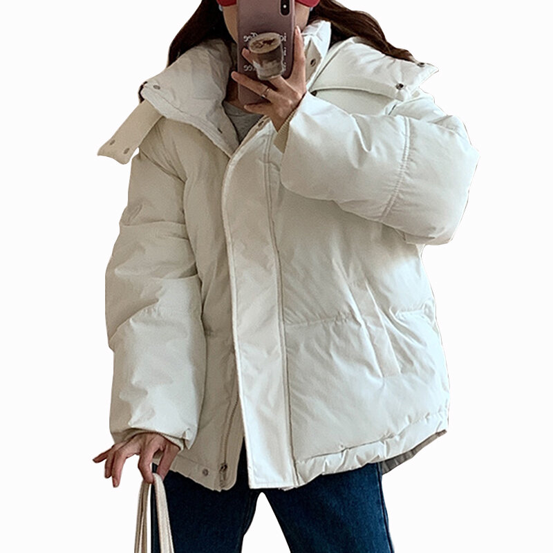 여성용 느슨한 후드 자수 파카, 겨울용 두꺼운 바람막이 다운 코튼 코트, 따뜻한 겨울 재킷